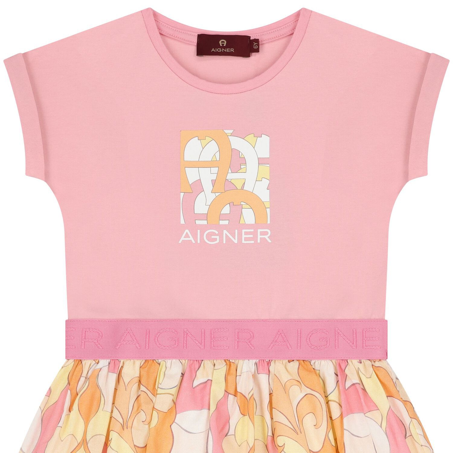 Girls Pink & Yellow Logo Dress, 1, hi-res