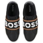 Boys Black Logo Trainers, 1, hi-res