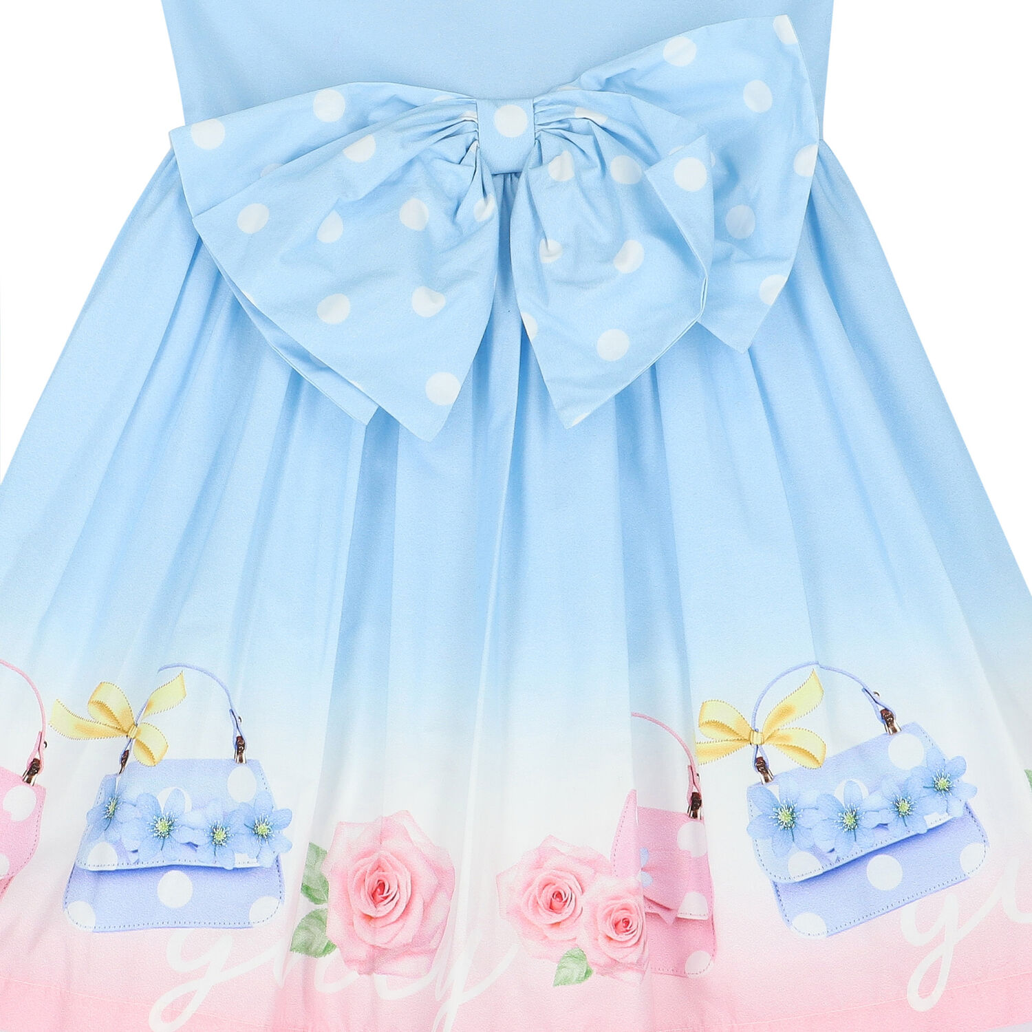 Girls Blue Bow Dress, 1, hi-res