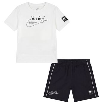 Boys White & Black Logo Shorts Set