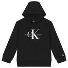 Girls Black Logo Hooded Top, 1, hi-res
