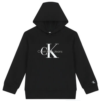 Girls Black Logo Hooded Top