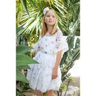 Girls White Tulle Floral Skirt, 1, hi-res