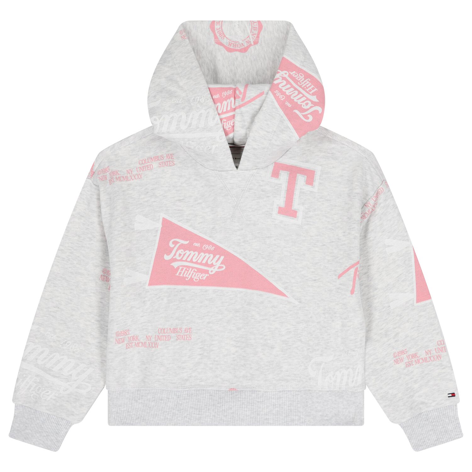 Girls Grey & Pink Logo Hooded Top, 1, hi-res image number null