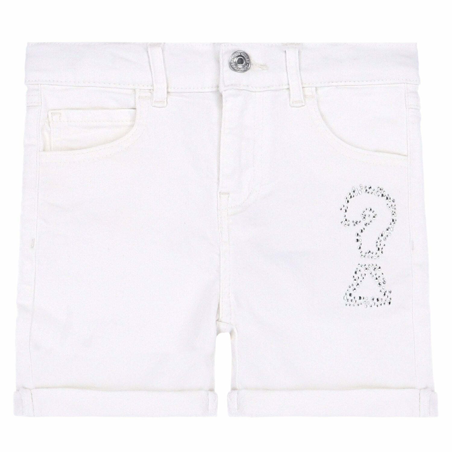 Girls White Denim Short, 1, hi-res