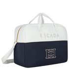 White & Navy Blue Logo Baby Changing Bag, 1, hi-res