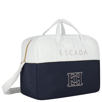 White & Navy Blue Logo Baby Changing Bag