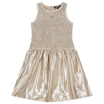 Girls Metallic Gold Logo Ruched Dress