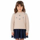 Girls Beige & Navy Blue Tulle Dress Set, 2, hi-res