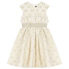 Girls Ivory and Gold Logo Dress, 1, hi-res