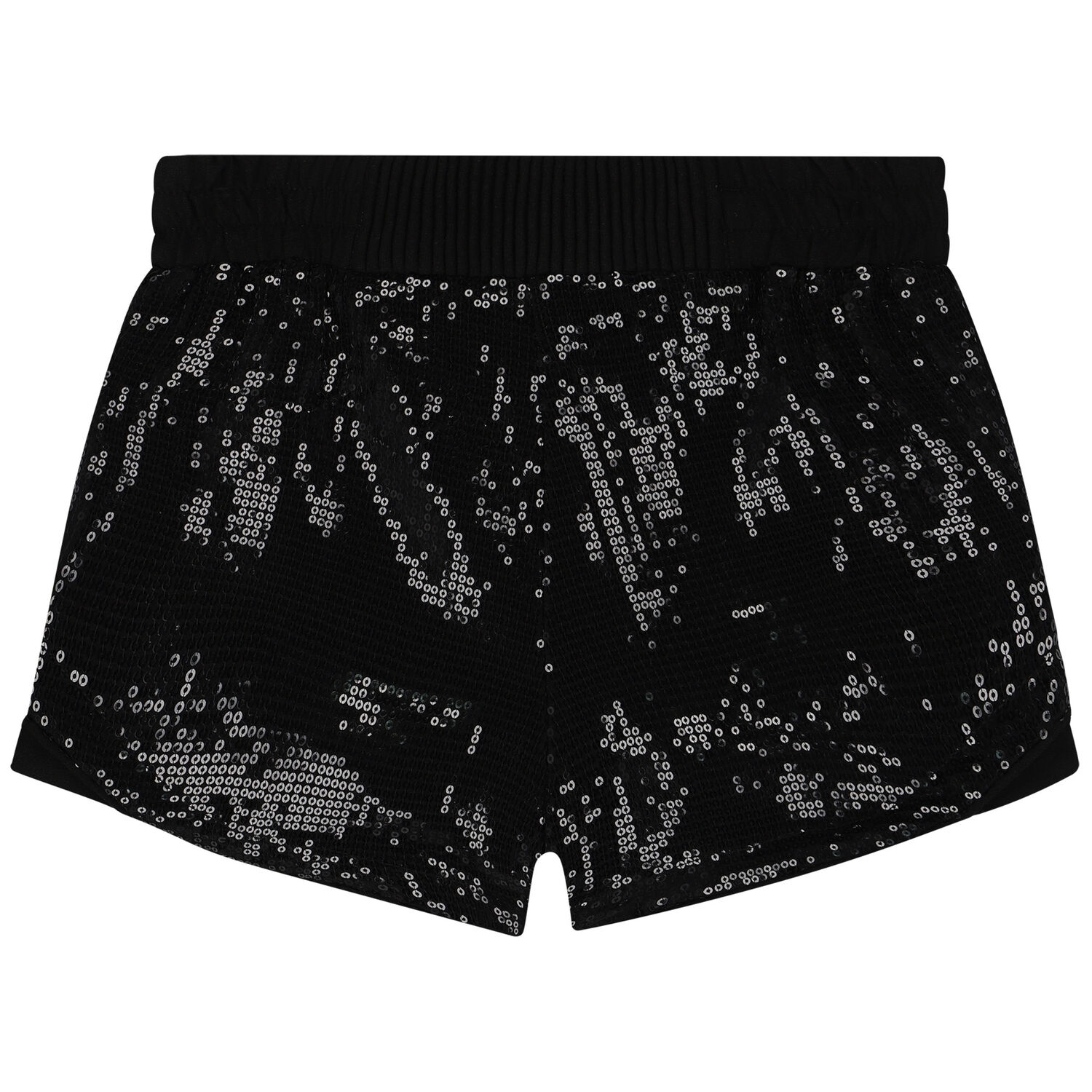 Girls Black Logo Sequin Shorts, 1, hi-res