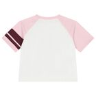 Girls Ivory & Pink Embellished Logo T-Shirt, 1, hi-res