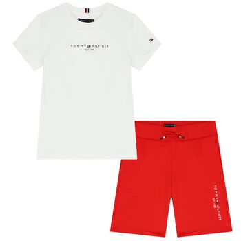 Boys White & Red Logo Shorts Set