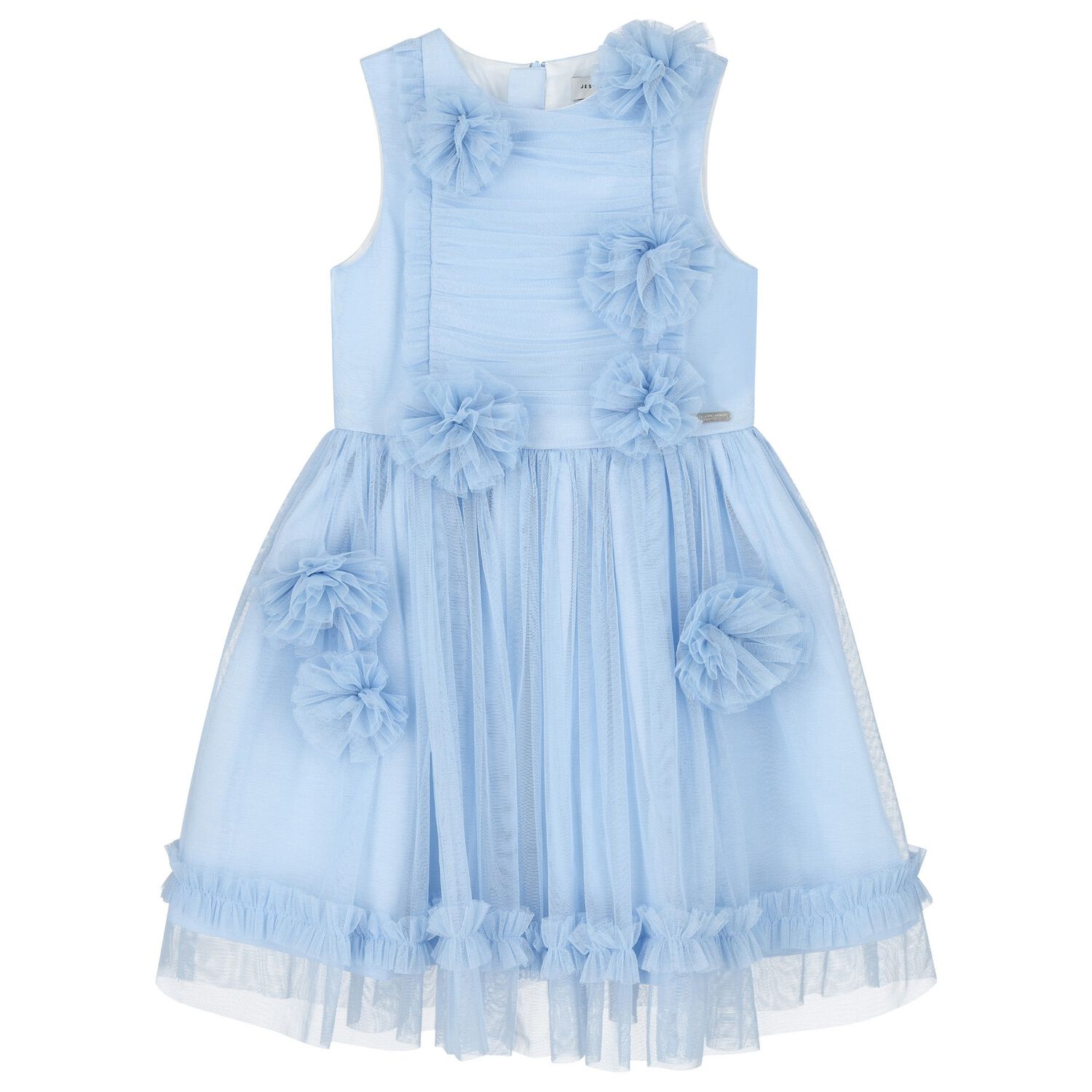 Girls Blue Tulle Flower Dress, 1, hi-res image number null