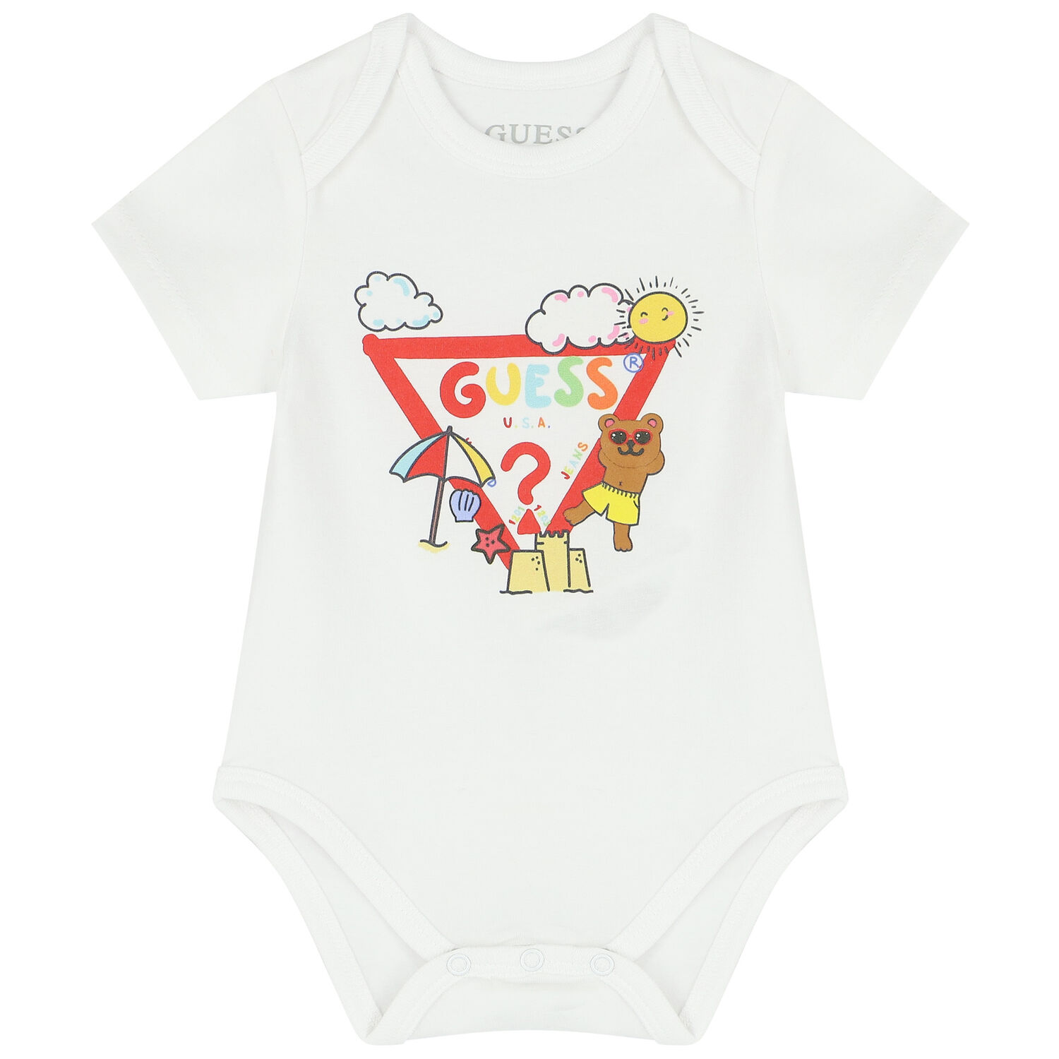 White Teddy Bear Shorts Set, 1, hi-res