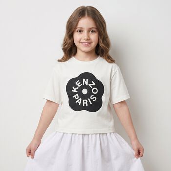 Girls White Boke Flower Logo T-Shirt