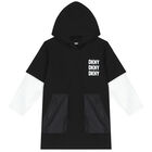Girls Black Logo Hooded Dress, 1, hi-res