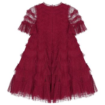 Girls Burgundy Ruffle Tulle Dress
