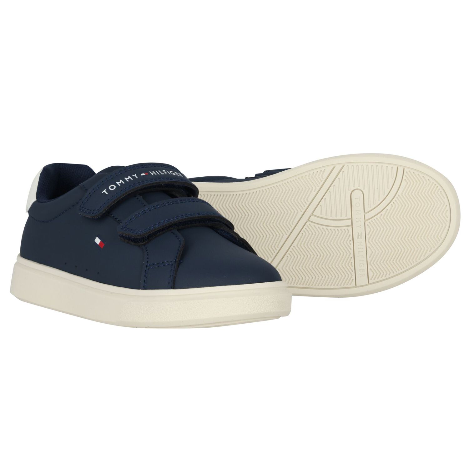 Boys Navy Blue & White Logo Trainers , 1, hi-res