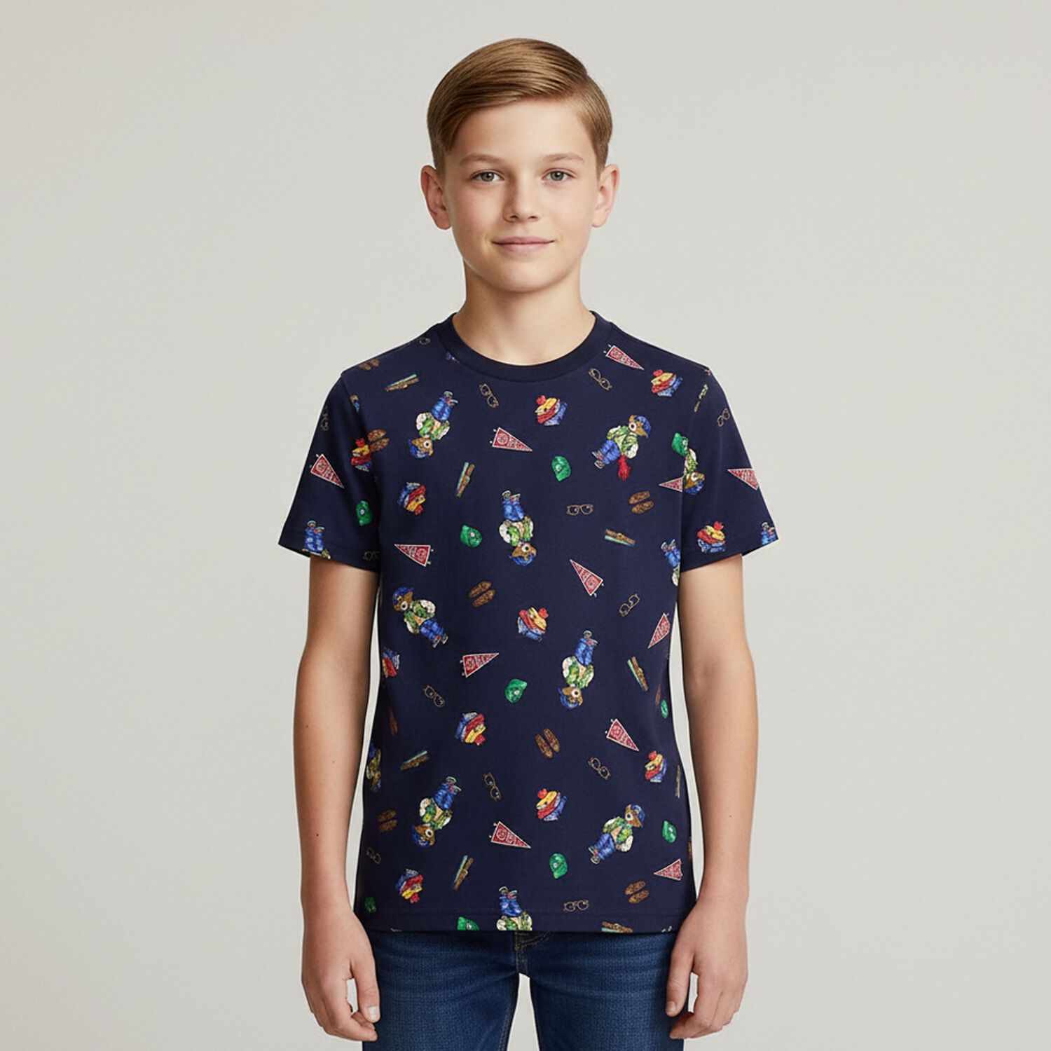 Boys Navy Blue Polo Bear T-Shirt, 1, hi-res image number null