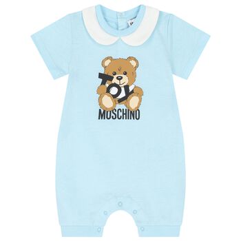 Blue Teddy Bear Logo Baby Romper