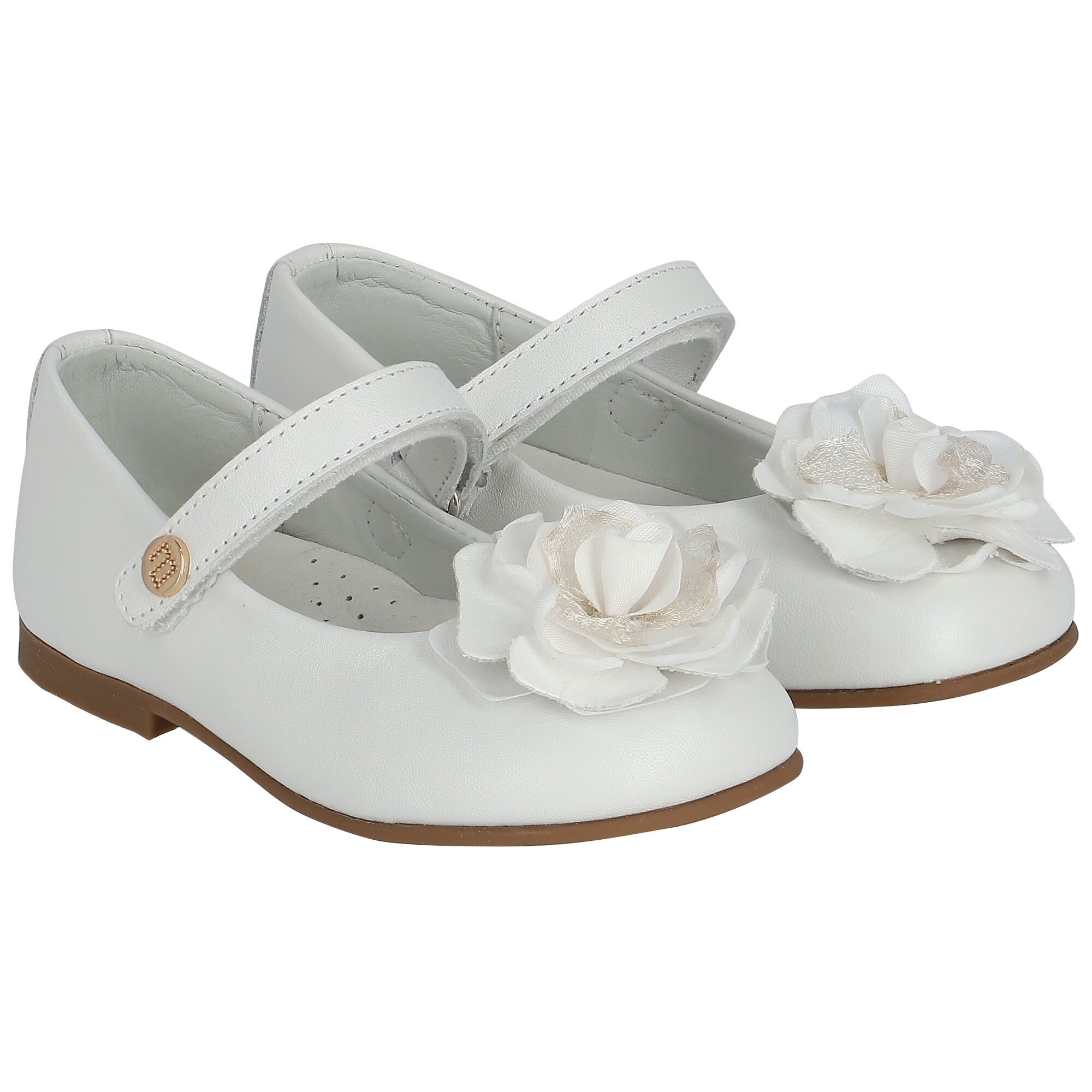 Andanines Younger Girls White Flower Shoes Junior Couture UK