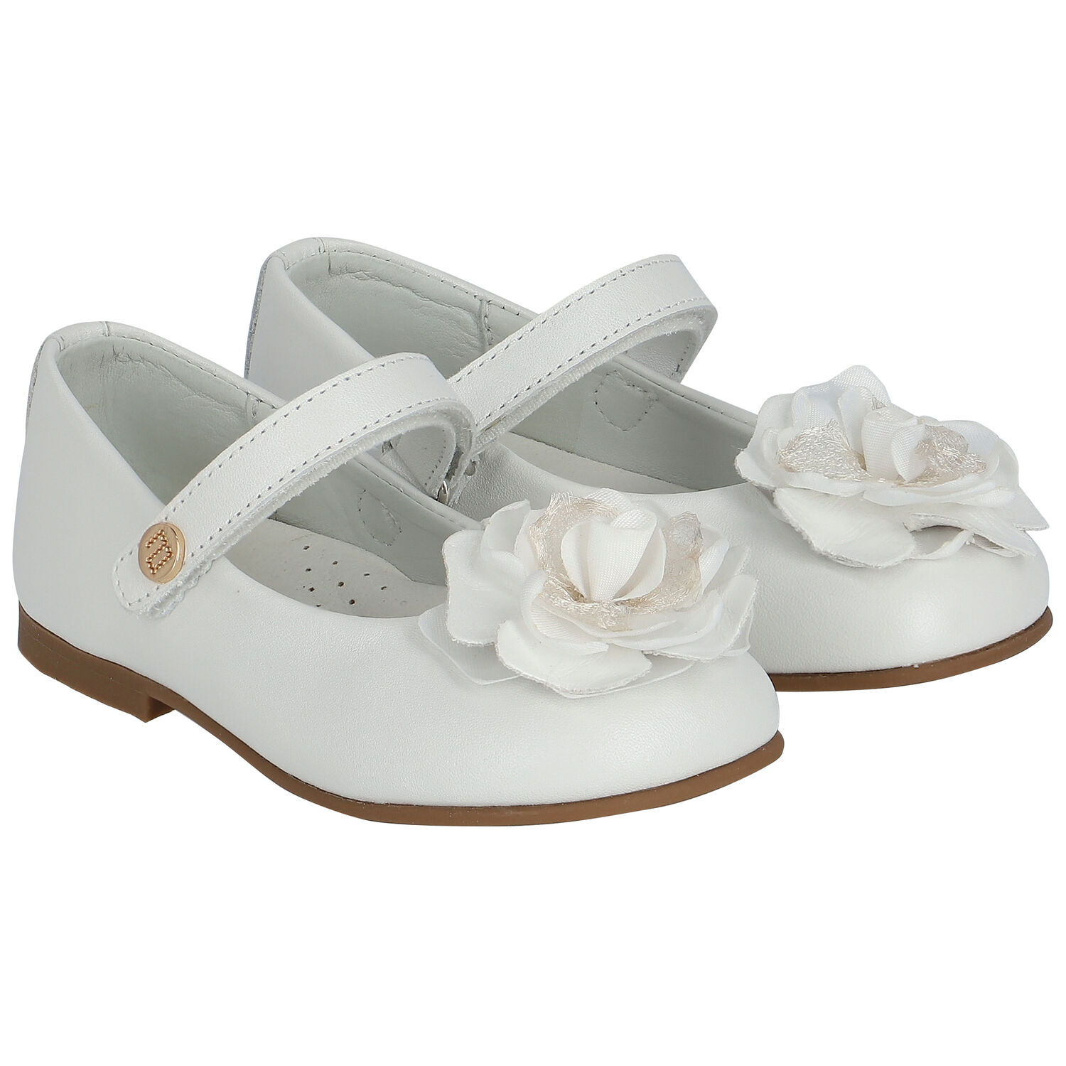 Younger Girls White Flower Shoes, 1, hi-res