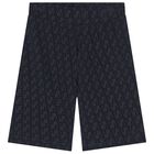 Boys Black & Navy Blue Logo Shorts, 1, hi-res
