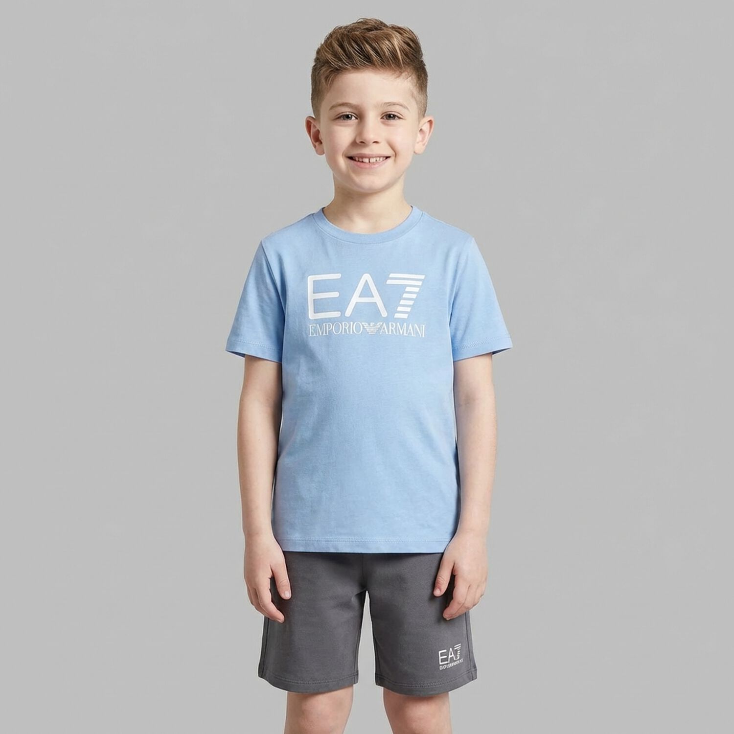 Boys Blue & Grey Logo Shorts Set, 2, hi-res
