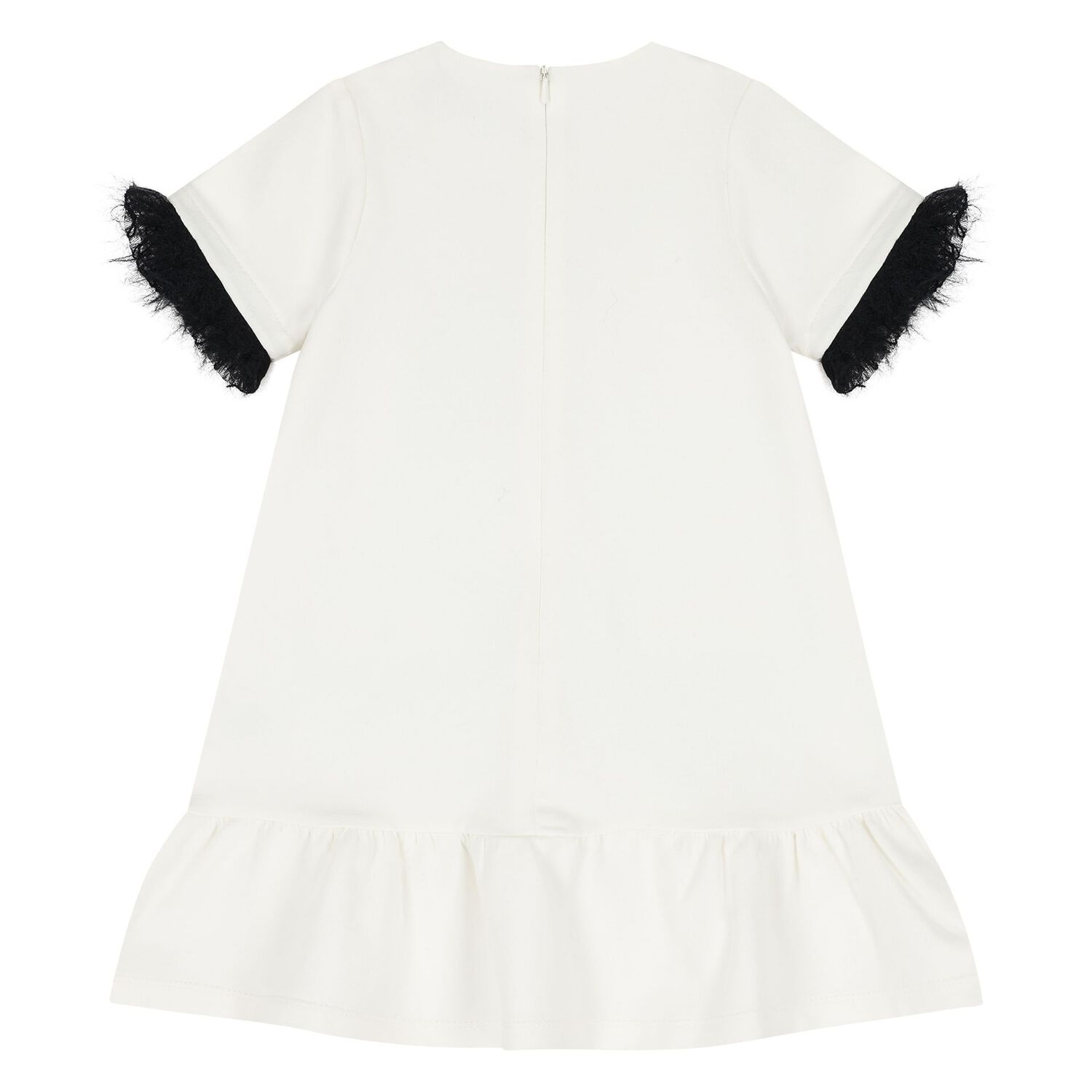 Younger Girls Ivory & Black Logo Dress , 1, hi-res
