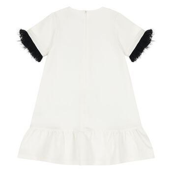 Younger Girls Ivory & Black Logo Dress 