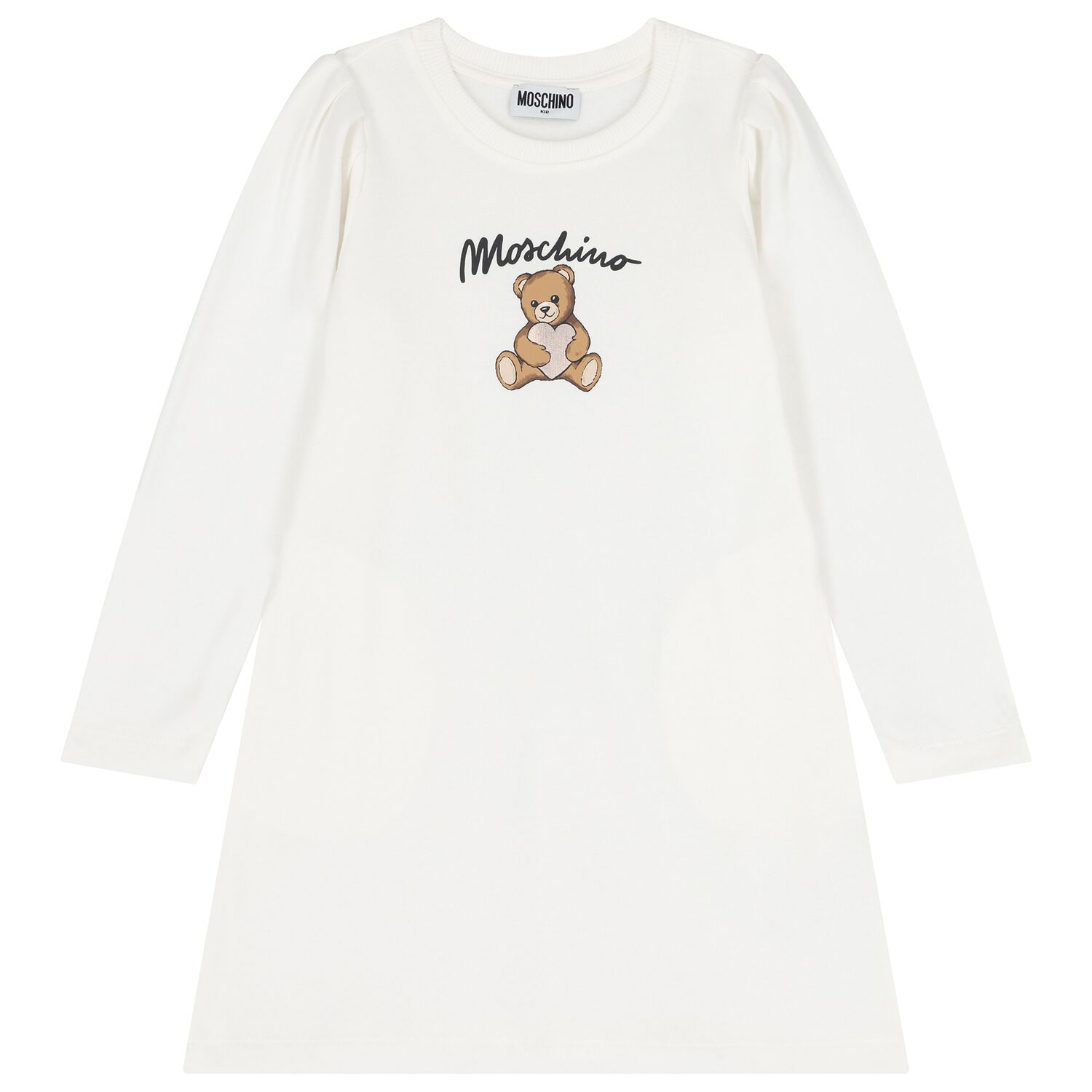 Girls White Teddy Bear Logo Dress, 4, hi-res image number null