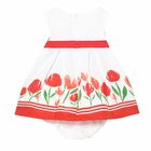 Baby Girls White & Red Floral Dress , 1, hi-res