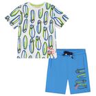 Boys White & Blue Surfboard Shorts Set, 1, hi-res