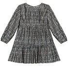 Girls Gold & Navy Logo Pleated Dress, 1, hi-res