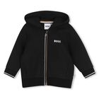 Younger Boys Black Logo Hooded Zip Up Top, 1, hi-res