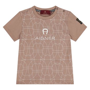 Younger Boys Beige Logo T-Shirt