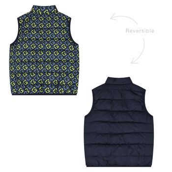 Boys Navy Blue Logo Reversible Gilet