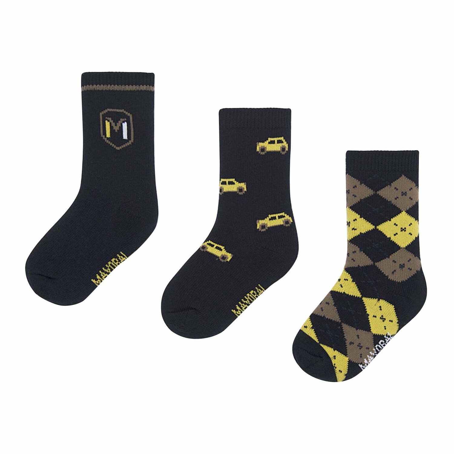 Baby Boys Black & Yellow Socks (3 Pack), 2, hi-res image number null