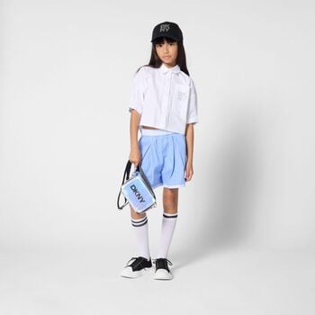 Girls Mini Me White Diamante Logo Shirt