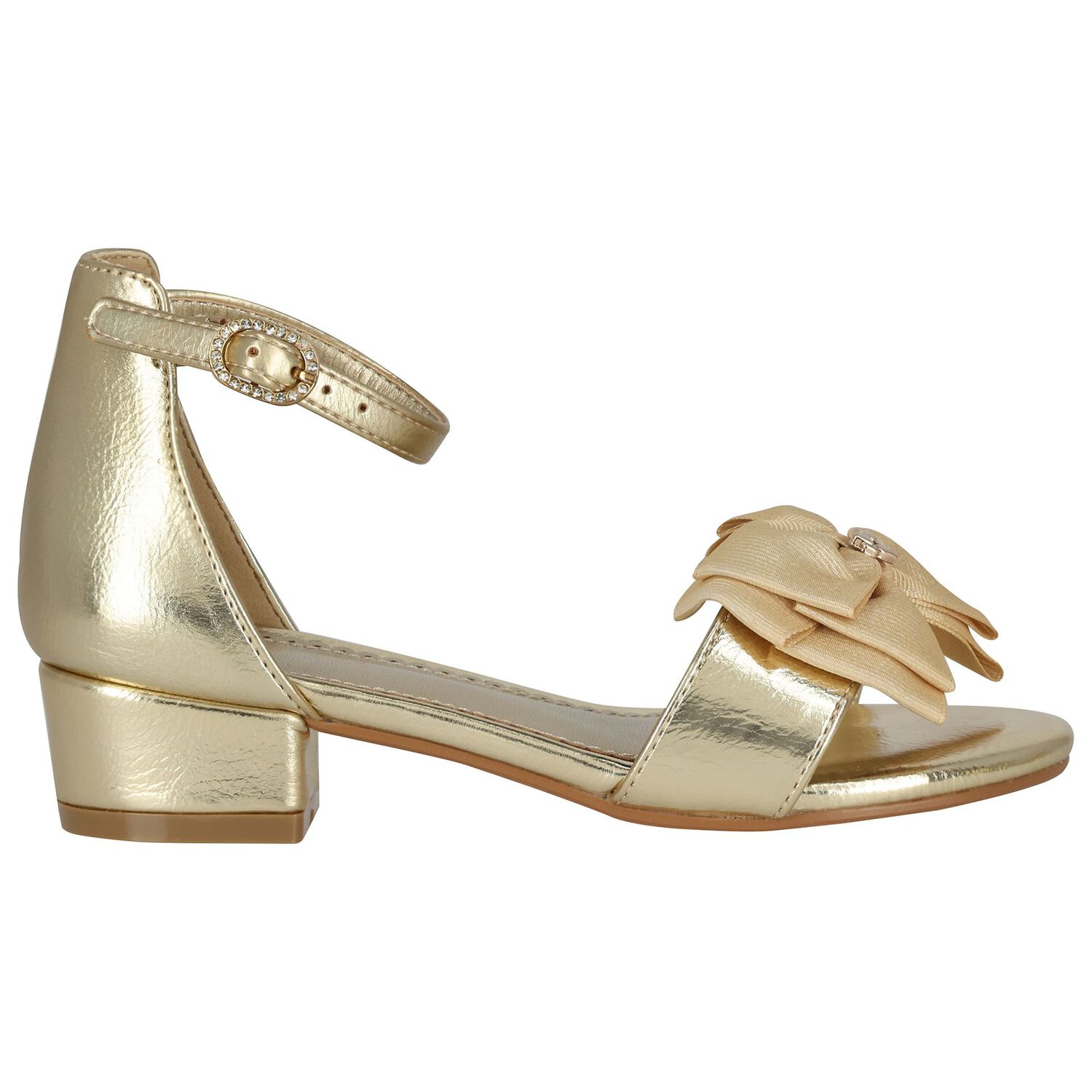 Girls Gold Bow Sandals, 1, hi-res
