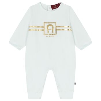 Baby Boys Blue & Gold Logo Romper