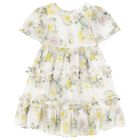 Girls White Floral Chiffon Dress, 1, hi-res