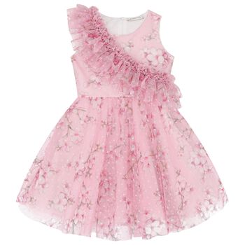 Girls Pink Cherry Blossom Tulle Dress
