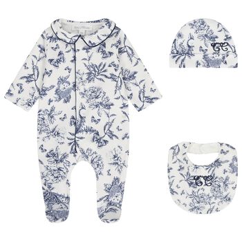 Ivory & Navy Blue Toile De Jouy Babygrow Gift Set