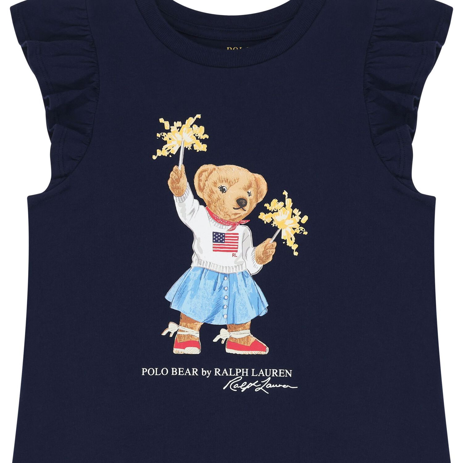 Girls Navy Blue Polo Bear Dress, 1, hi-res
