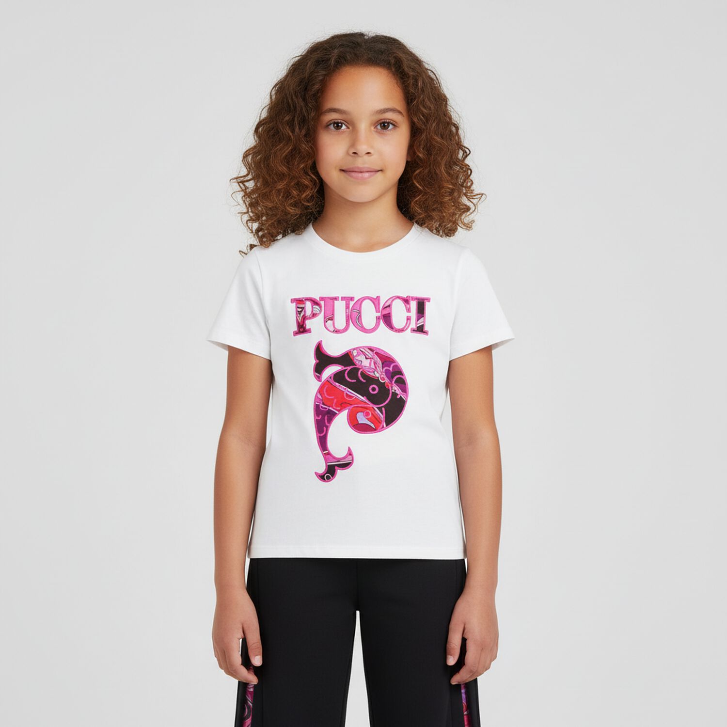 Girls Ivory Pesci Logo T-Shirt, 1, hi-res