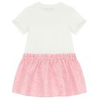Girls White and Pink Logo Dress, 1, hi-res