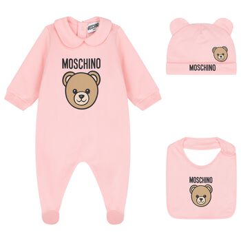 Baby Girls Pink Teddy Bear Logo Babygrow Gift Set