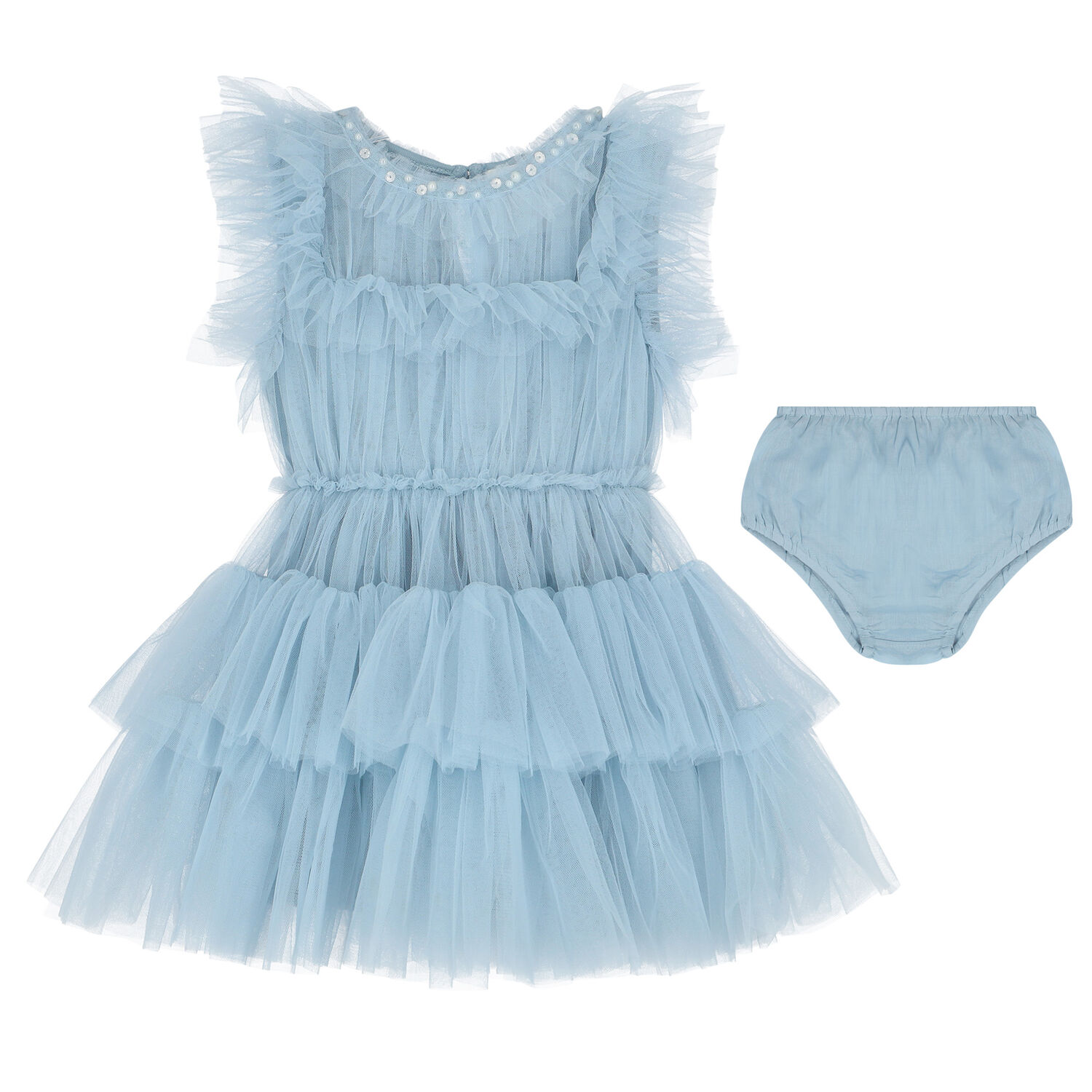 Baby Girls Blue Tulle Dress Set, 1, hi-res